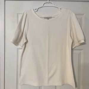 Off-white textured short puff sleeve Anne Taylor Loft shirt